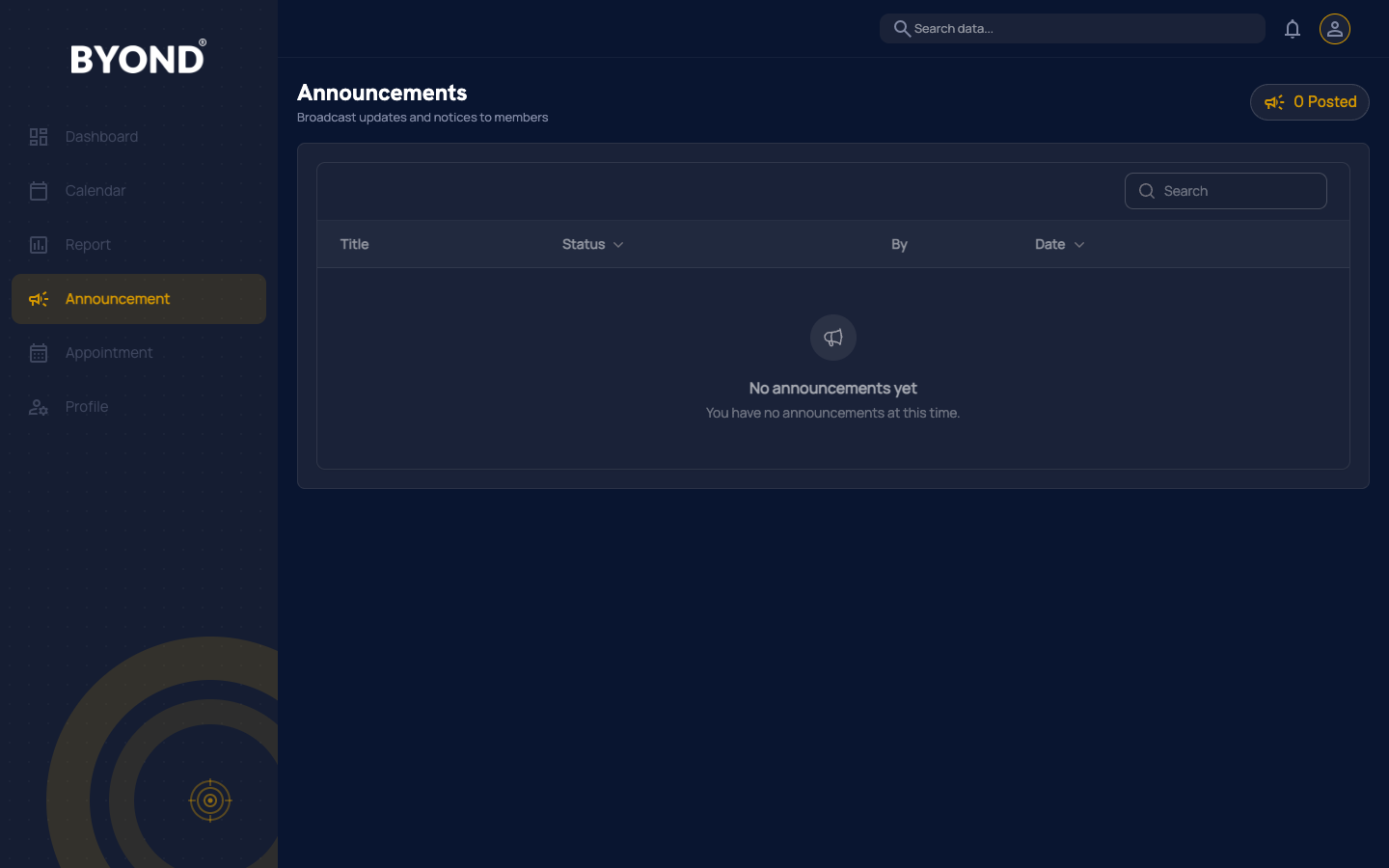 BYOND 365 Announcement module screenshot