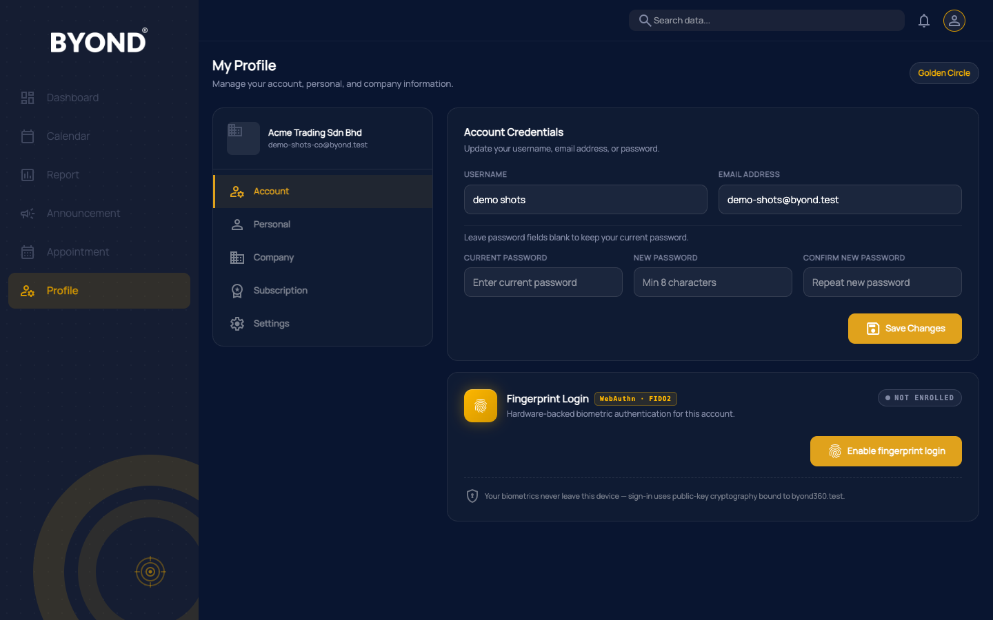 BYOND 365 Profile module screenshot